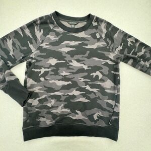 Athleta Sweatshirt Womens Medium Black Gray Camo Crew Neck Thumb Hole Pullover